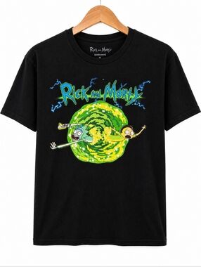 Rick and Morty Portal Graphic T-Shirt Black Size M Adult Swim Cartoon Tee